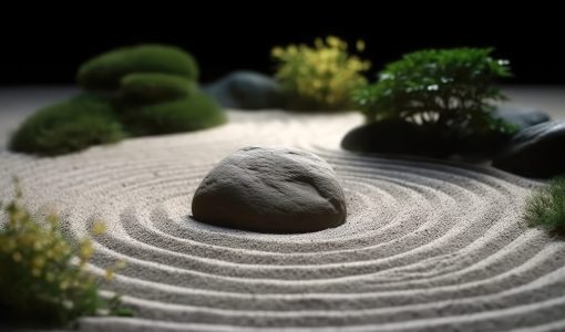 Zen stones garden meditation with dark background.